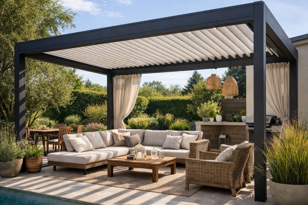 La pergola bioclimatique pour créer une terrasse confortable et réguler naturellement la température